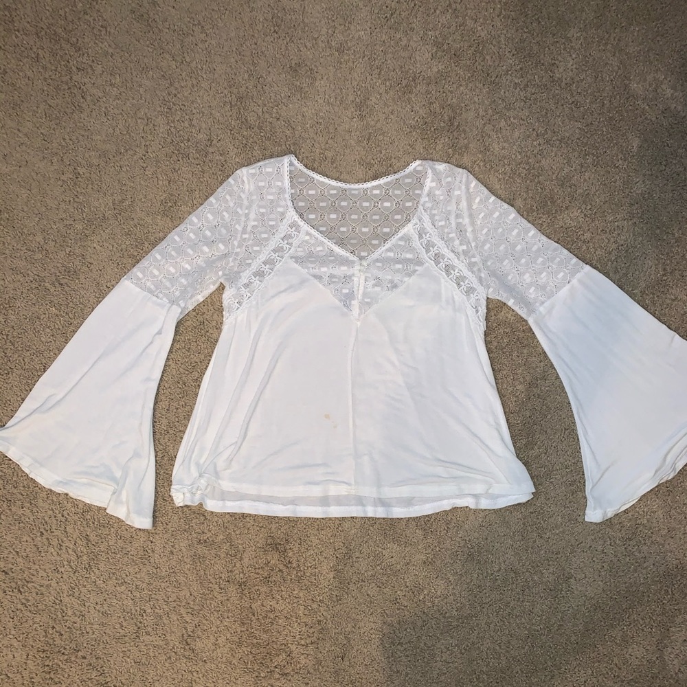 White and Lace Blouse with Bell Sleeves